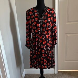 Ann Taylor Floral Black and Red Long Sleeve Dress